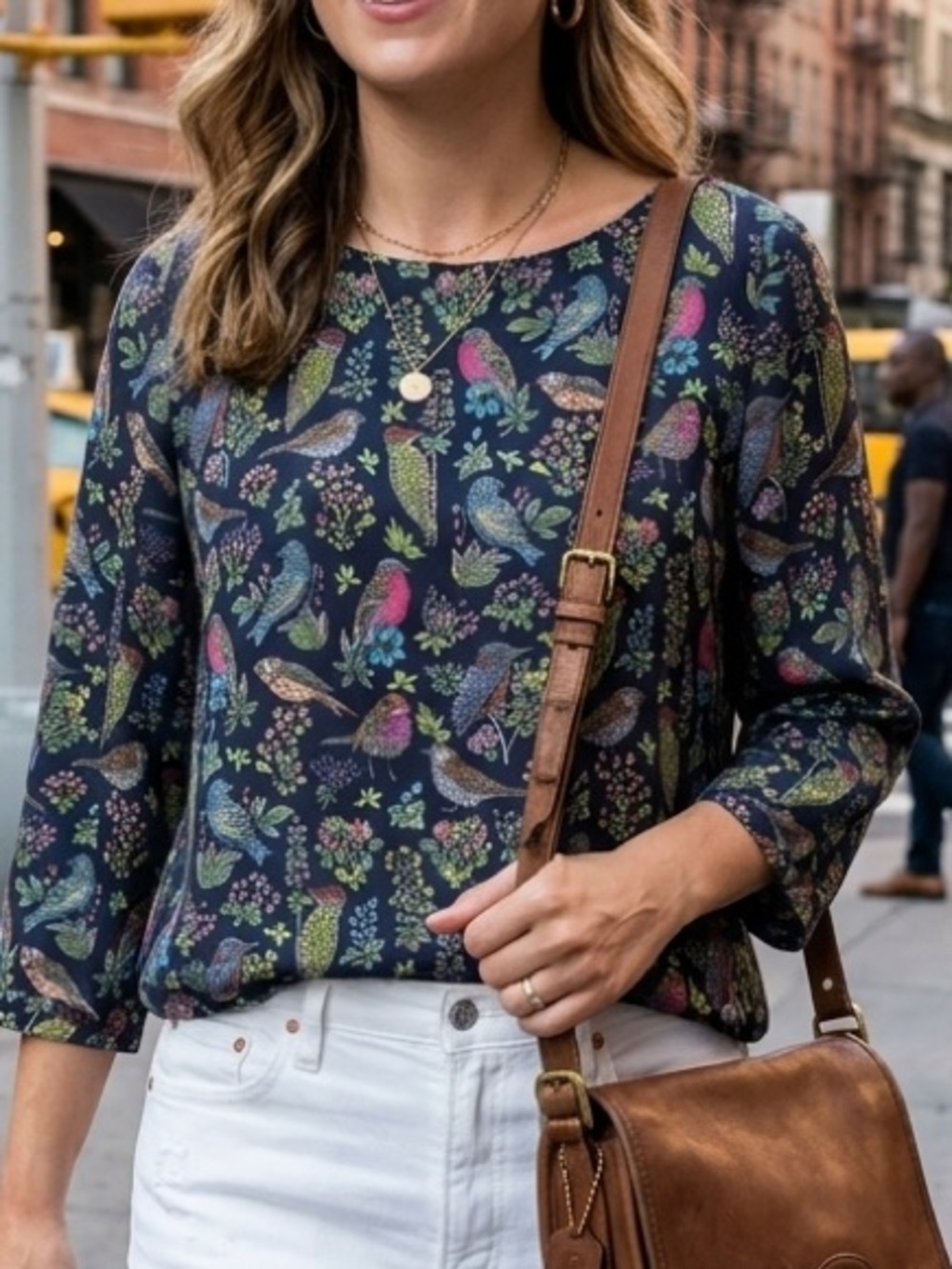 J. Jill Bird Print Viscose Blouse Black Blouse Floral Boho  Dollcore